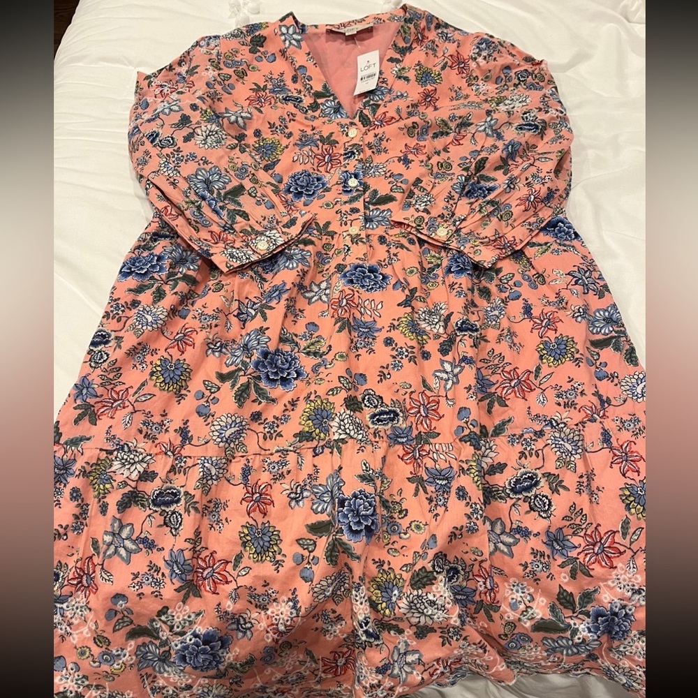 LOFT Floral Midi Dress - Pink and Blue